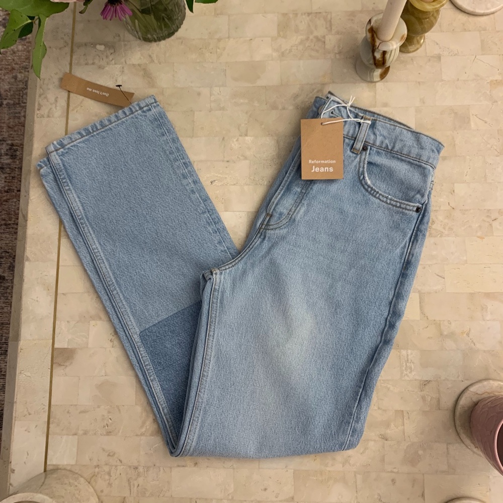 Reformation Cynthia Patch High Rise Straight Jean